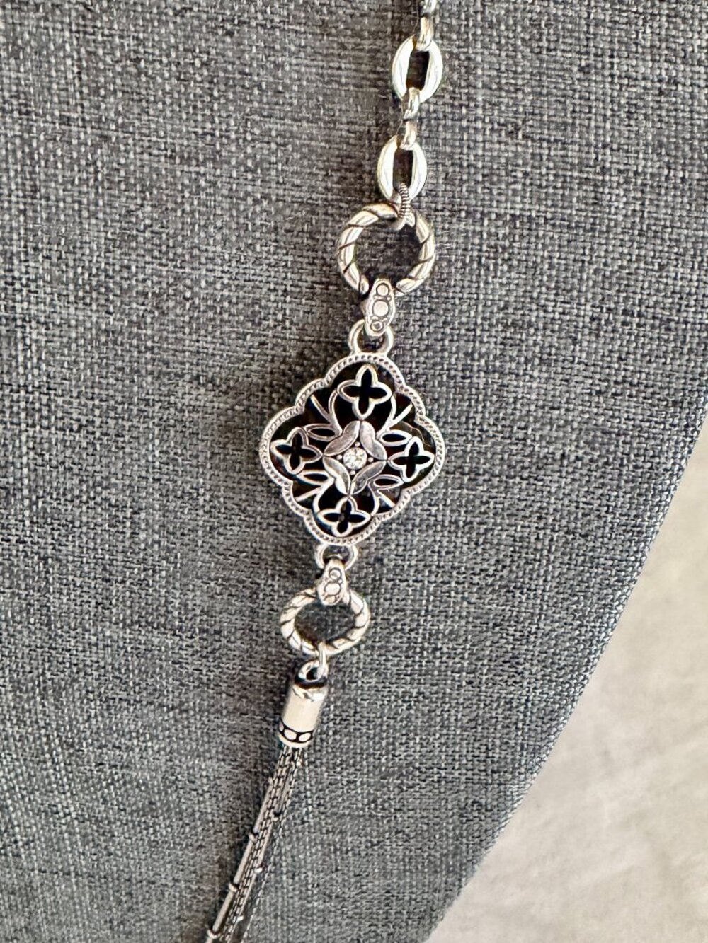 Brighton Women's Elegant Charm Long Adjustable Necklace Silver Plated & Crystals - Picture 5 of 15